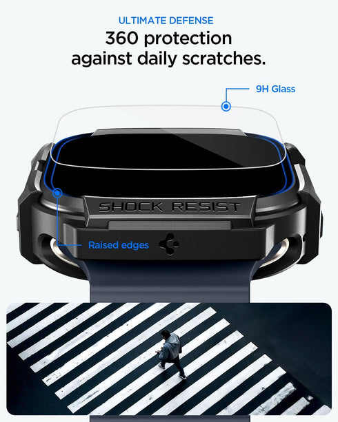 Spigen Apple Watch ULTRA (49mm) Case with Tempered Glass Screen Protector Rugged Armor