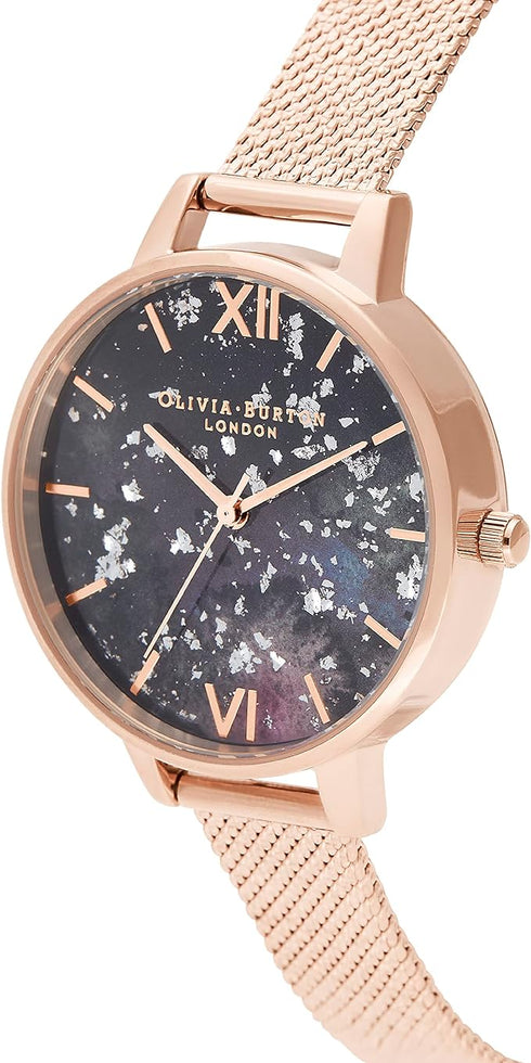 Olivia Burton Celestial, Black Dial Ionic Plated Steel Bracelet (34mm)