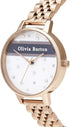 Olivia Burton Varsity, White Dial Ionic Plated Rose Gold Steel Bracelet (30mm)