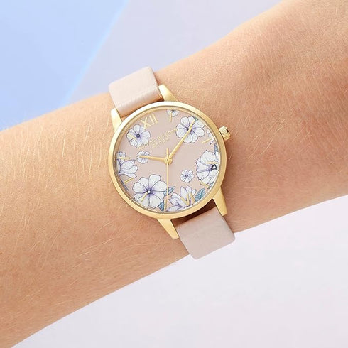 Olivia Burton Groovy Blooms Candy, Pink Dial Vegan Material Strap (30mm)