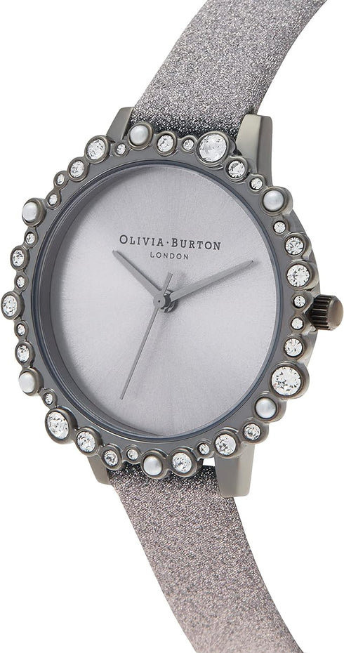 Olivia Burton Bubble, Silver Dial Glitter Leather Strap (30mm)
