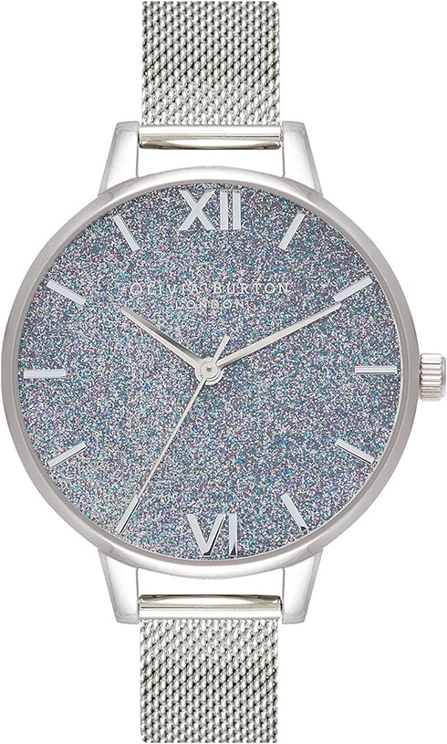 Olivia Burton Midi Silver, Glitter Dial Stainless Steel Bracelet (34mm)