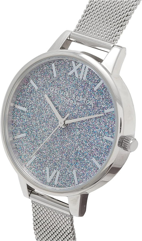 Olivia Burton Midi Silver, Glitter Dial Stainless Steel Bracelet (34mm)