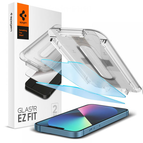 Spigen iPhone 13 and iPhone 13 Pro Tempered Glass Screen Protector GLAStR EZ Fit (Anti Blue Light - 2-PACK)