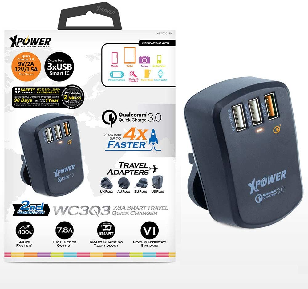 XPower (WC3Q3) 3 in 1 Smart Travel Quick Charger Adapter CasePro