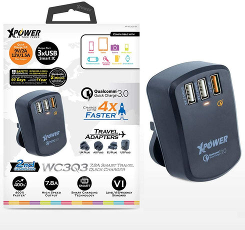 XPower (WC3Q3) 3 in 1 Smart Travel Quick Charger Adapter