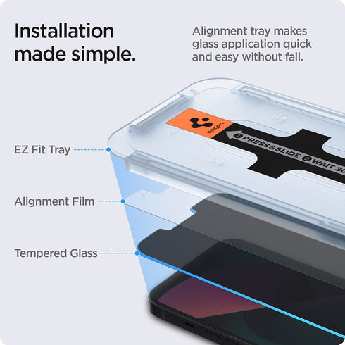 Spigen iPhone 16e / 14 / 13 PRO / 13 Tempered Glass Screen Protector GLAStR EZ Fit PRIVACY