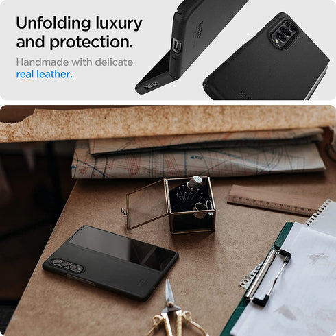 Spigen Samsung Galaxy Z Fold 3 case Enzo (Genuine Leather) - Black