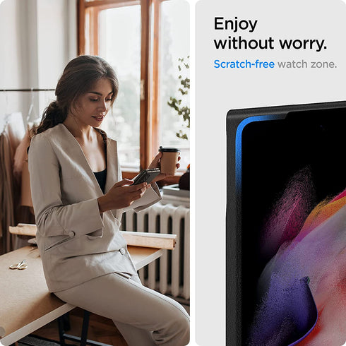 Spigen Samsung Galaxy Z Fold 3 case Enzo (Genuine Leather) - Black