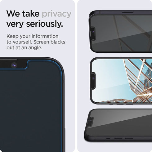 Spigen iPhone 16e / 14 / 13 PRO / 13 Tempered Glass Screen Protector GLAStR EZ Fit PRIVACY