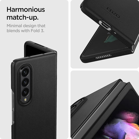 Spigen Samsung Galaxy Z Fold 3 case Enzo (Genuine Leather) - Black